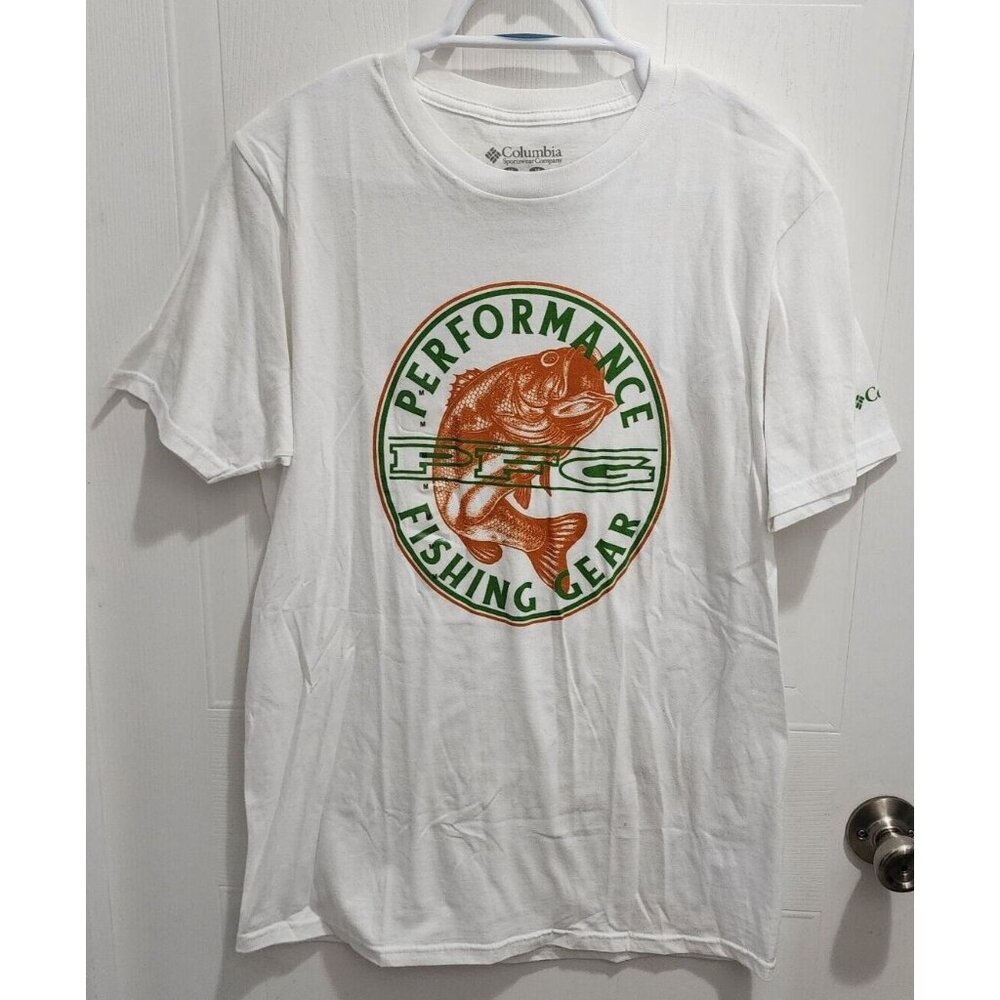NWOT Columbia Bass Fishing PFG‎ Graphic Short Sleeve White T Shirt Size M Cotton